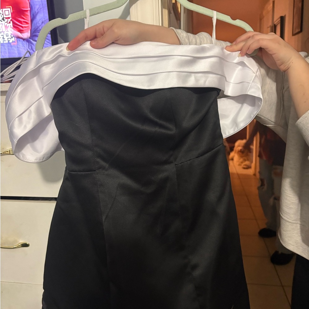 Elegant Black and White Off-Shoulder Dress